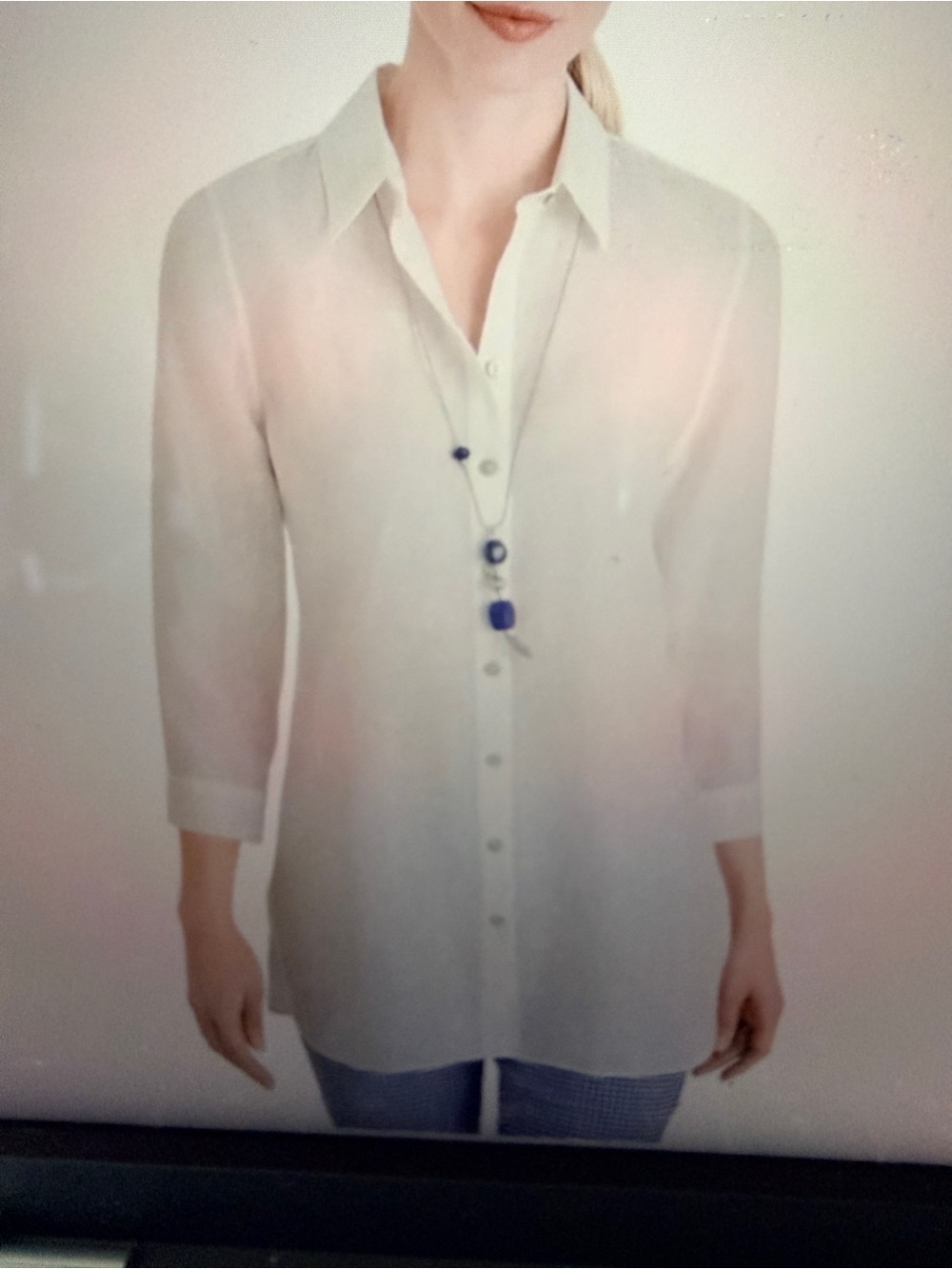 Chico's White No-Iron/Fresh Chic 3/4 Sleeve Linen Button Down Tunic.  EUC